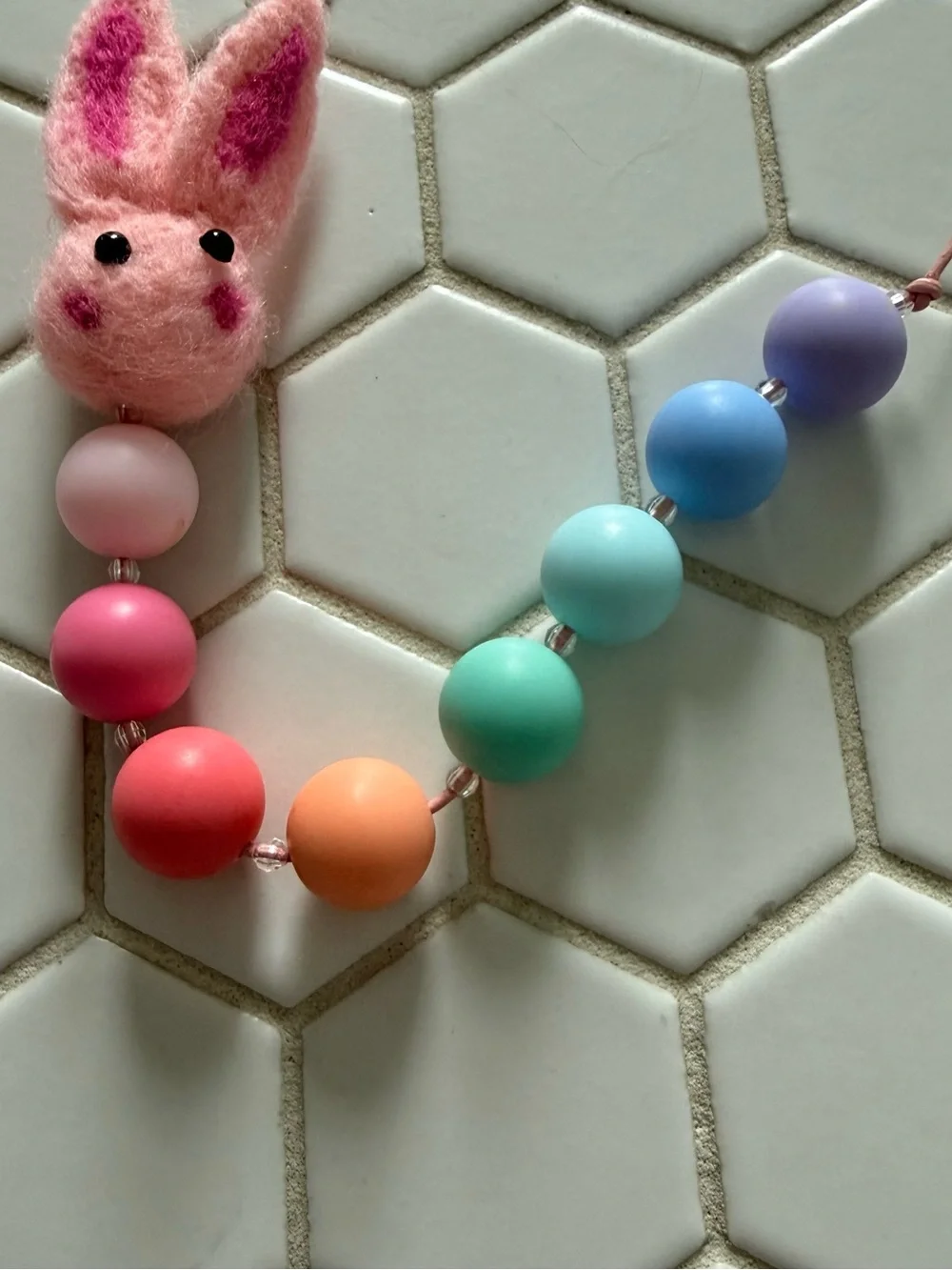 Pastel Bunny Bead Necklace - Pink & Multicolor